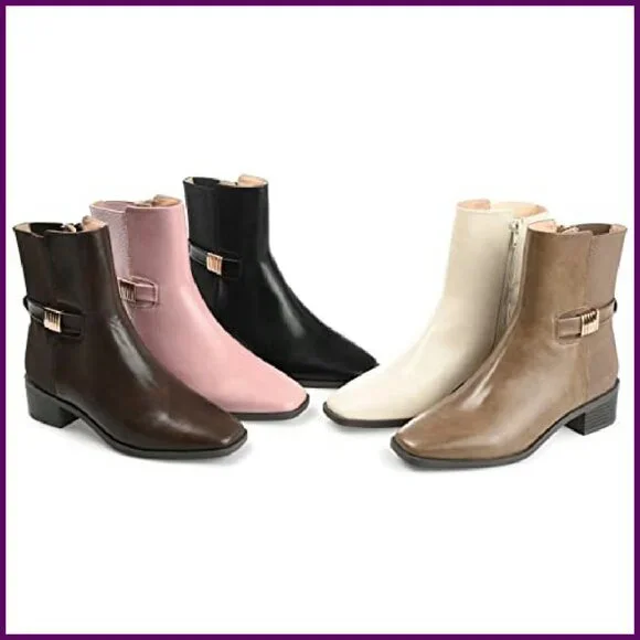 Comfort Foam Booties Vegan Leather Square Toe Block Heel Zipper Closure - Picture 7 of 8